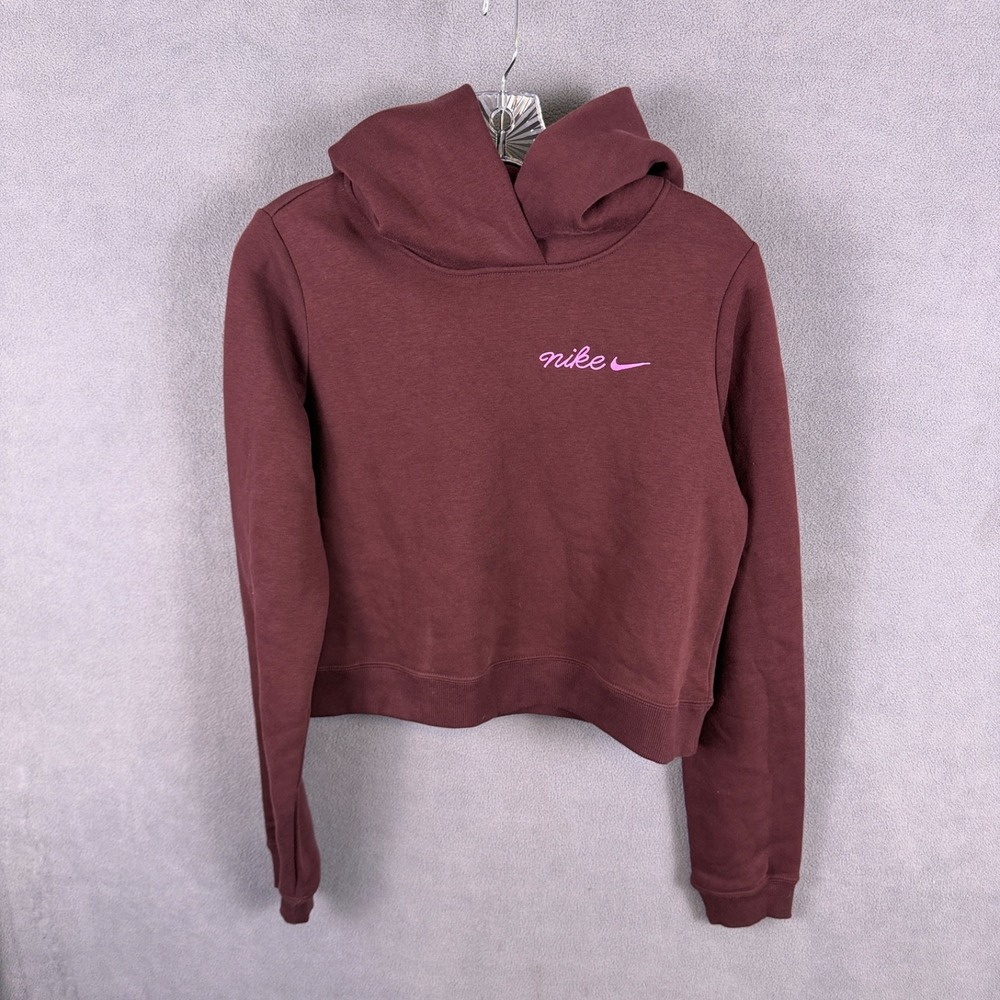 Nike Womens Cropped Hoodie Medium Burgundy Long Sleeve Swoosh IM7494-652‎